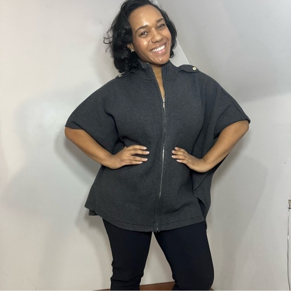 WHBM Dark Neutral Zip Up Cardigan Sweater Knit Cape Lagenlook Scandi Cozy Small - Picture 3 of 17